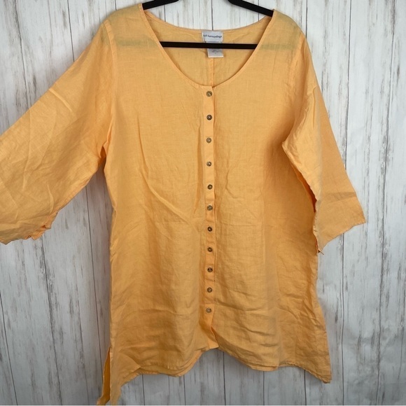 Soft Surroundings 100% linen orange button down size large - Picture 1 of 7